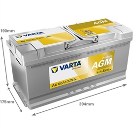 Varta A4 XEV Silver Dynamic AGM bilbatteri 12V 105Ah 605 901 095