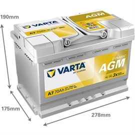 Varta A7 XEV Silver Dynamic AGM bilbatteri 12V 70Ah 570 901 076