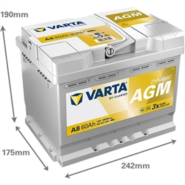 Varta A8 XEV Silver Dynamic AGM bilbatteri 12V 60Ah 560 901 068