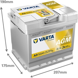 Varta A9 XEV Silver Dynamic AGM bilbatteri 12V 50Ah 550 901 054
