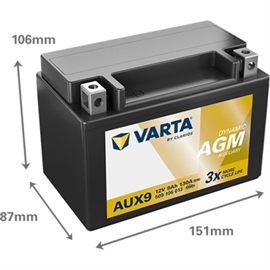 Varta AUX9 Start Power AGM Back up bilbatteri 12V 9Ah 509 106 013