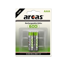Arcas Genopladelige Batterier AAA 600mAh, 2 pak