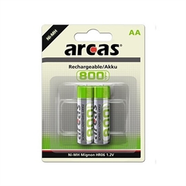 Arcas Genopladelige Batterier AA 800mAh, 2 pak