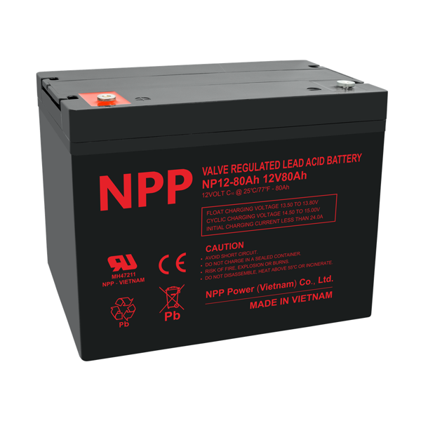 NPP Power AGM blybatteri 12V 80Ah 260 x 169 x 215 mm.