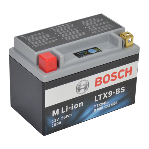 Bosch MC lithium batteri LTX9-BS 12volt 3Ah +pol til Venstre