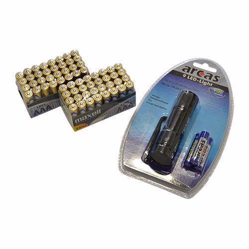 Maxell Sæt LR03/AAA 64 stk. Batterier + 9 LED Lygte