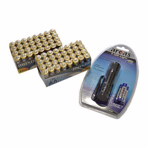 Maxell LR06/AA 64 batterier + 9 LED Lygte