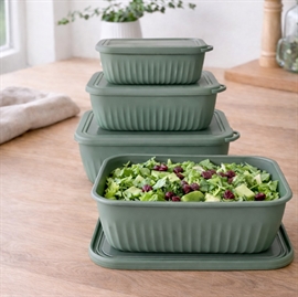 Skålesæt med Låg i Rektangulær Form 4 stk. i Plast, Grøn