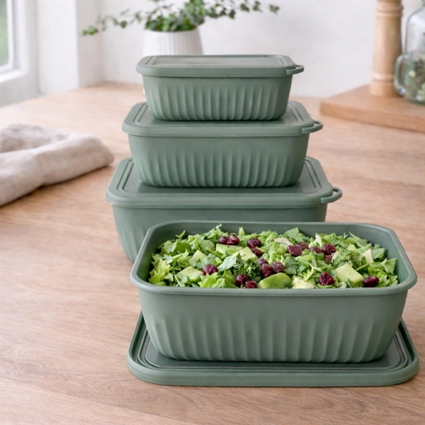 Skålesæt med Låg i Rektangulær Form 4 stk. i Plast, Grøn