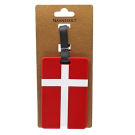 Bagagemærke Dannebrog – Navneskilt i Fleksibel PVC, Rød/Hvid