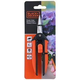 Black & Decker Blomstersaks – 16 cm med Sikkerhedslås, Sort/Orange
