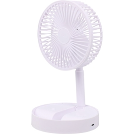 Genopladelig, Foldbar Bordventilator, Justerbar Højde: 29,5 - 36 cm, Hvid