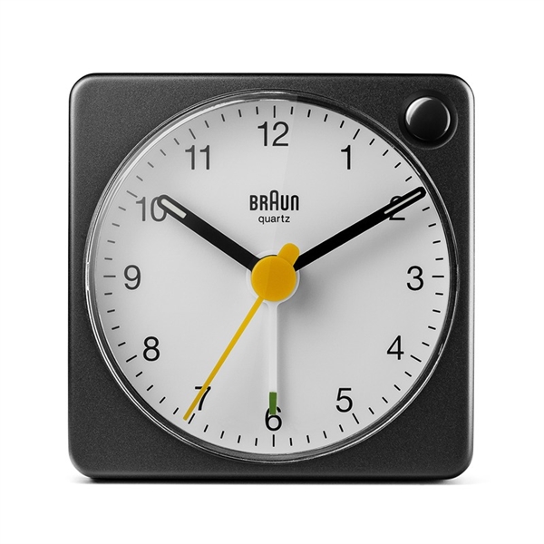 Braun BC02XBW Analogt Rejsevækkeur med Lys og Snooze, Sort/hvid