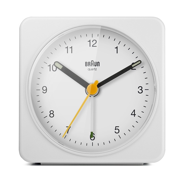 Braun BC03W Analogt Vækkeur med Stille Urværk, Hvid