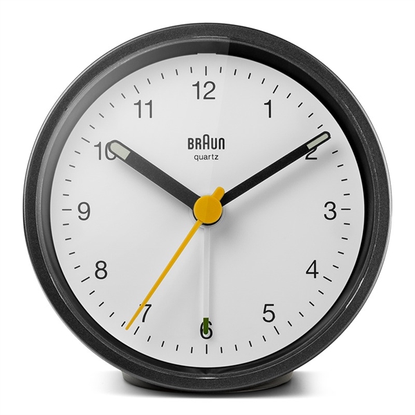 Braun BC12BW Analogt Vækkeur med Lys og Snooze, Sort/hvid