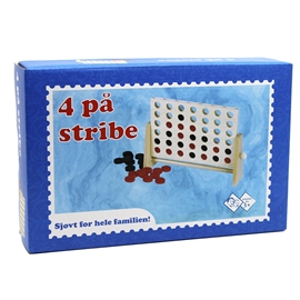 Fire på Stribe i Træ Klassisk Familiespil med Røde og Sorte Brikker