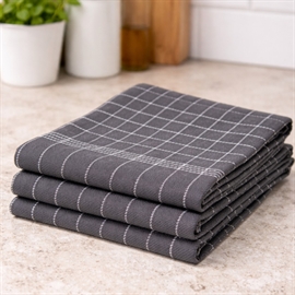 3-Pak Viskestykker i Bomuld 50 x 70 cm med Strop, Mørkegrå