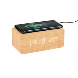 Grundig Vækkeur med Trådløs Lader og Digitalt Display i Træ