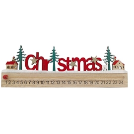 Christmas Julekalender 1-24 i Træ 40 cm. med Flytbar Rød Kugle