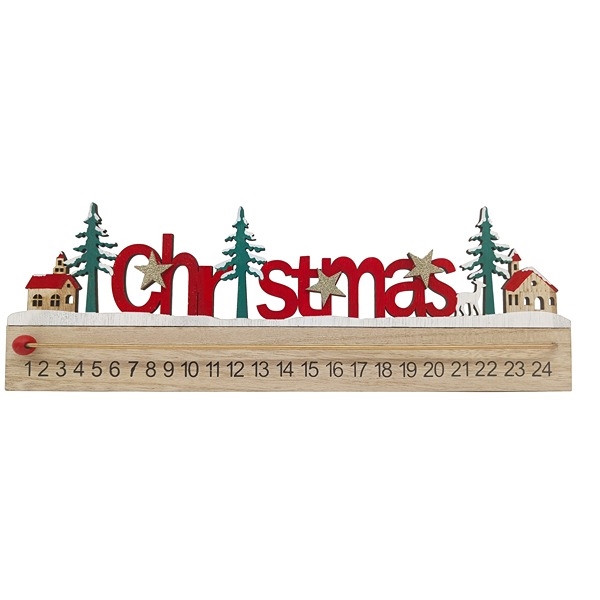 Christmas Julekalender 1-24 i Træ 40 cm. med Flytbar Rød Kugle