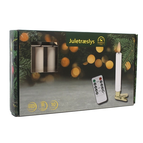 Juletræslys med 3D Flamme og Holder 10 stk. og Fjernbetjening, Hvid