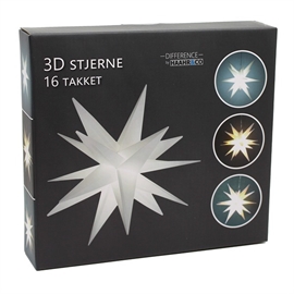 3D LED Julestjerne 35 cm 16 Takket Stjerne med Timer, Hvid