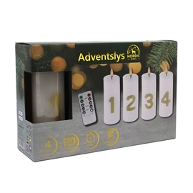 LED Adventslys med Tal 4 stk. 12,5 cm Bloklys i Voks, Hvid/Guld