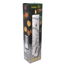 LED Bloklys med Juledekoration 28 cm Vokslys med Timer, Hvid