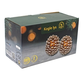 Kogle med LED-Lys & Sneeffekt i Voks 2 stk. H: 8 cm, Naturfarvet