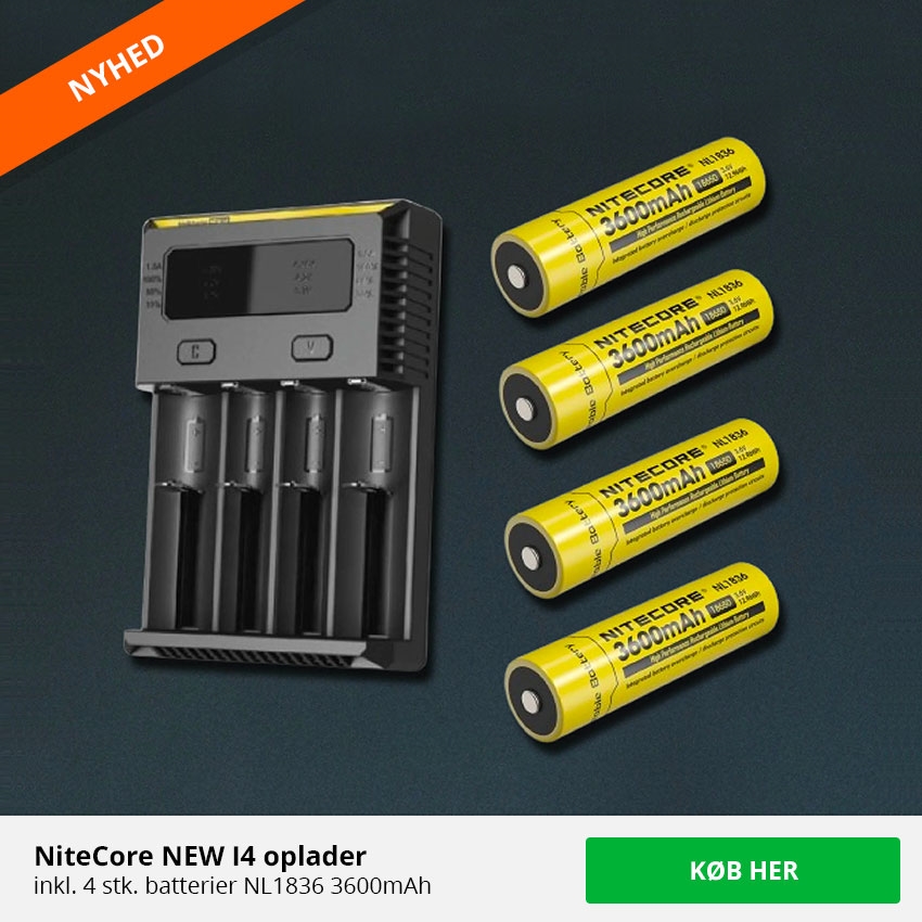 Nitecore oplader med 4 stk. batterier