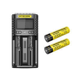 Nitecore UMS2 Oplader - Sæt med  2 stk. NL1840HP Batterier