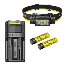 Nitecore HC65 UHE Pandelampe - Sæt med 1 stk. Ekstra NL1840HP Batteri og UM2 Oplader