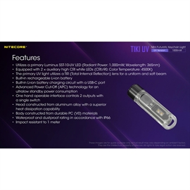 Nitecore TIKI UV Genopladelig Nøgleringslygte med UV Lys 70 lumen 