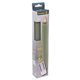 LED Kronelys 25 cm 2 stk. Riflede Vokslys med Resin Top, Sage Grøn