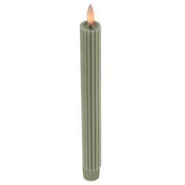 LED Kronelys 25 cm 2 stk. Riflede Vokslys med Resin Top, Sage Grøn