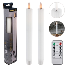 LED Kronelys 25 cm 2 stk. Riflede Vokslys med Resin, Hvid