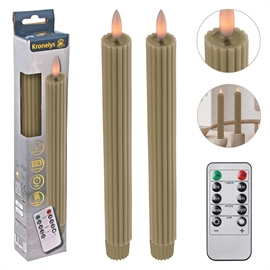 LED Kronelys 25 cm 2 stk. Riflede Vokslys med Resin Top, Latte