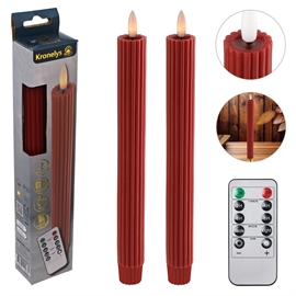 LED Kronelys 25 cm 2 stk. Riflede Vokslys med Resin, Rød