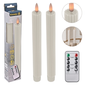 LED Kronelys 25 cm 2 stk. Riflede Vokslys med Resin Top, Whisper White
