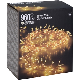  Led Cluster Lyskæde Silverwire 9,6 m 960 LED, Varm Hvid