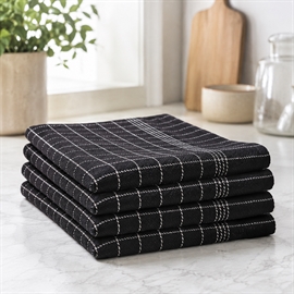 4-Pak Viskestykker i Bomuld 50x100 cm med Strop, Sort