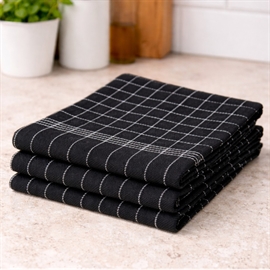3-Pak Viskestykker i Bomuld 50x70 cm med Strop, Sort
