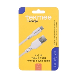 Tekmee 1 meter Ladekabel, Type-C til USB-C, Hvid 