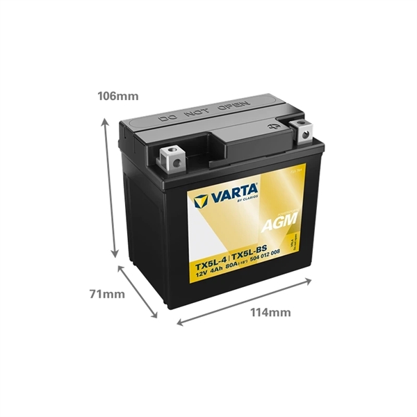 Varta Powersports AGM 504 012 008 MC batteri 12 volt 4Ah (+pol til højre)